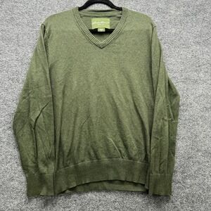 Eddie Bauer Sweater Men's Size M Olive Green Long Sleeve Cotton Cashmere V-Neck
